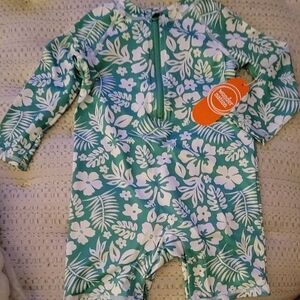 Wonder Nation Green Floral Kids Swim One Piece